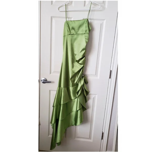 Kiki USA | Dresses | Ruffley Bright Green Satin Formal Dress | Poshmark